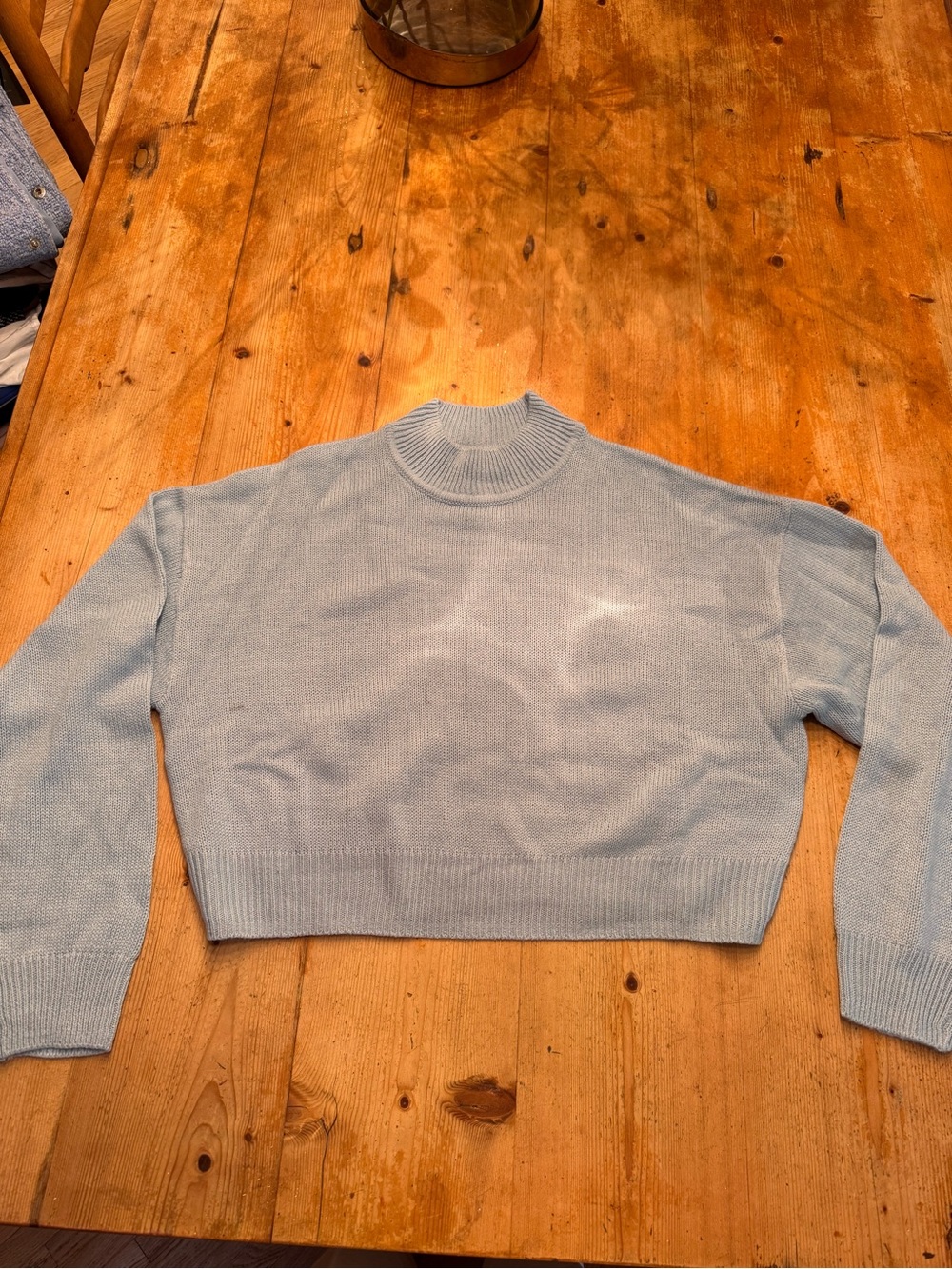 Divided Light Blue Mock Neck Cropped Sweater